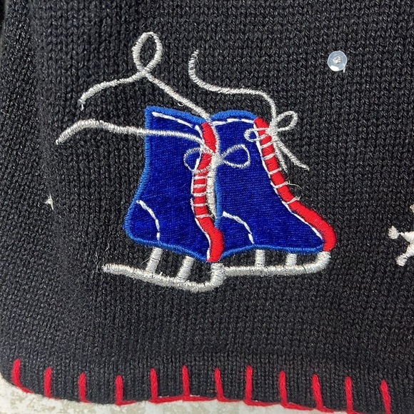 Vintage Christmas Sweater Cardigan Large Holiday Snowman Ice Skates - Picture 5 of 16